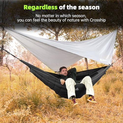 Camping Hammock with Mosquito Net and Rain Fly Tarp - 2 Person Hammock Tent, Portable Parachute Nylon Hammock for Outdoor, Hiking, Backpacking, Backyard, Travel (Hold Up to 500lbs) - Black - color: Black