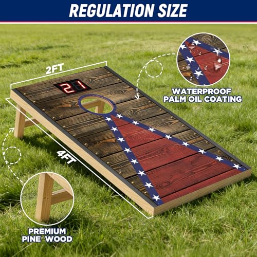 Electronic Cornhole Board Set (4x2ft, 3x2ft, 2x1ft) - Automatic Scoring Corn Hole Game for Adults & Kids - Infrared Sensing Wood Set with 8 Bags & Carry Case for Backyard, Party & Tailgates - size: 4 x 2 ft