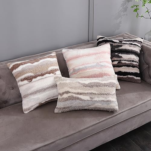 Fluffy Couch Throw Pillow Covers 18x18 Neutral Boucle Faux Fur Decorative Boho Plush Sherpa Fuzzy Accent Cushion Cases Aesthetic Decor Winter for Home Bed Bedroom Living Room Sofa,Set of 2 Beige Cream - color: Coffee, size: 18" x 18" (Pack of 2)