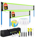 Outdoor Volleyball & Badminton Combo Net Set for Backyard, Beach with 2 Nets, Adjustable Poles, 4 Aluminum Rackets, PU Volleyball, Portable Carry Bag - color: Black