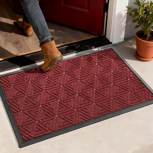 Yimobra Outdoor Mats for Front Door 29.5x17, Stops Mud & Dirt at Entrance, Fits Garage & Patio, All-Weather Waterproof Non Slip Outdoor Indoor Welcome Mat, Black Red - color: Black Red, size: 29.5x17 Inch