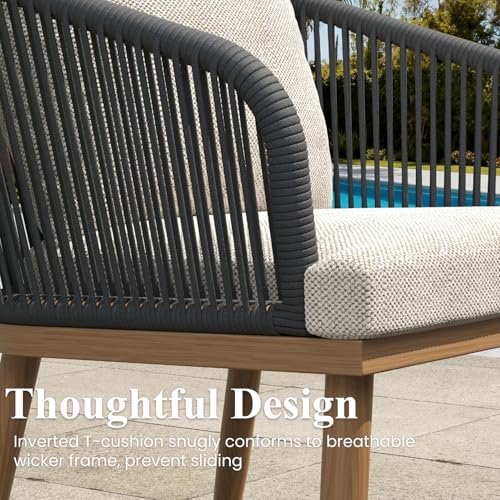 LayinSun 5 Pieces Outdoor Patio Dining Set, Aluminium Rectangular Dining Table and Wicker Rattan Chairs Set for Outside Backyard, Poolside - color: Teak, size: 5 PCS-63'' Rectangular Table