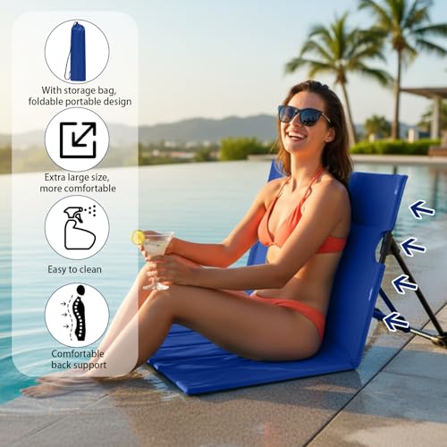 Jetec Foldable Floor Backrest Chair Portable Camping Chair with Storage Bag Light Weight Lazy Seat for Indoor Outdoor Bed Ground Park Lawn Concerts Beach Hiking - color: Navy Blue, size: X-Large