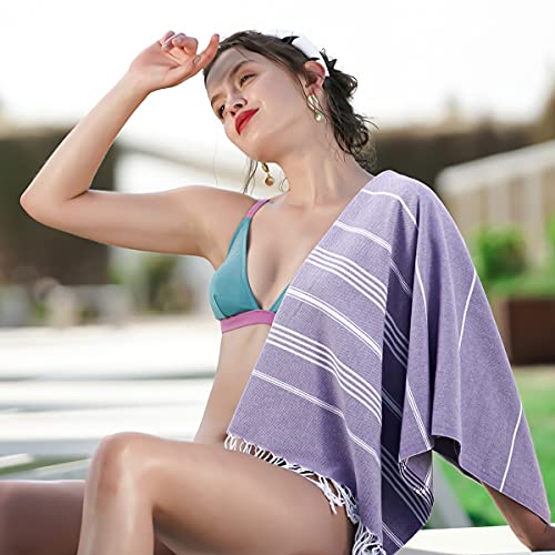 HAVLULAND Turkish Beach Towels, Oversized 40"x72" Turkish Bath Towel, Highly Absorbent Quick Dry Sand Free Beach Towels for Beach Pool Spa Gym Yoga Travel Camping Picnic Blanket - Lilac - color: Lilac