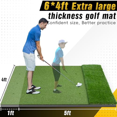 Dual-Turf Golf Mat 31mm: 6x4ft/5X5ft Extra Large Golf Hitting Mats Practice Outdoor Indoor, High-Density Artificial Turf Matt for Garage Simulator Chipping Driving Training, Ideal Gifts for Men Dad - style: 6'X4' X-Large-31mm