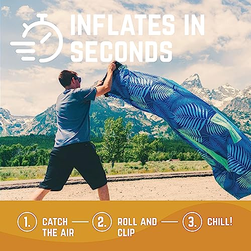 Chillbo Inflatable Couch – Unique Designs - No-Pump Setup, Ripstop Polyester, Stability Pegs, Fun Prints - Portable Air Inflatable Lounger for Beach, Camping, Festivals, and Tailgating - color: Green Leaf, size: Large