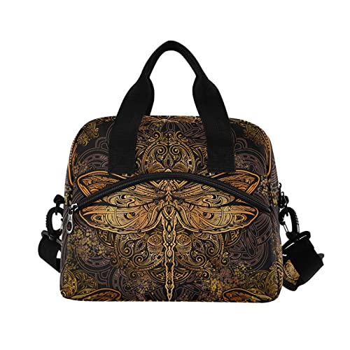 Dragonfly Mandala Insulated Lunch Bag Reusable Lunch Tote Bag Cooler Bag for Women Men Adult Lunch Box with Adjustable Shoulder Strap Leakproof Lunch Bag for Work School Picnic Camping - color: Dragonfly Mandala