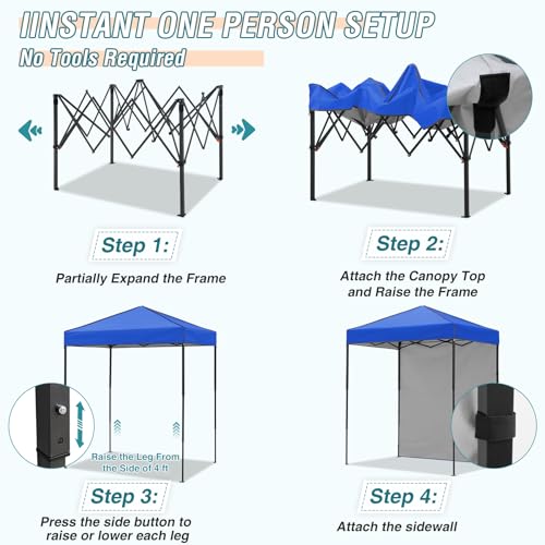 EAGLE PEAK 6x4 Instant Pop Up Canopy Tent with 1 Side Wall Panel, Straight Leg Sun Shelter, Portable Canopy with Carry Bag for Camping, Beach & Sports, Blue - color: Blue, size: One Wall
