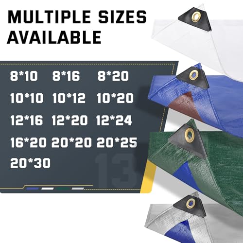 Kesfitt 12 Mil Heavy Duty Waterproof Tarp with Metal Grommets, 8x20 ft, Silver & Blue Reversible Poly Tarp for Outdoor Protection, Yard, Worksite, Pools, Vehicles, Equipment Coverage - size: 8x20 ft