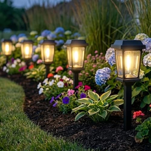 12 Pack Solar Lights Outdoor, Modern Solar Pathway Lights Outdoor, Waterproof Auto On/Off Garden Lights for Yard, Landscape Path, Walkway, Driveway Decor (3000K Warm White) - size: 12Pack