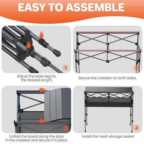 FUNYKICH Folding Camping Table(L39.4''xW19.7''), Aluminum Roll-up Portable Picnic Table with 2 Adjustable Height, Large Storage and Carrying Bag for Picnic, Camping, BBQ, Party, Backyard, Beach - size: Aluminium tabletop-39.4''x19.7''x (27.6''/34.3'')