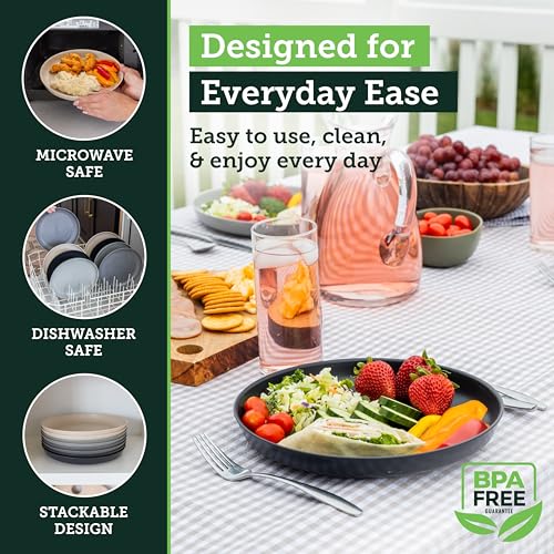 Grow Forward Premium Wheat Straw Plates - 10 Inch Reusable Hard Plastic Dinner Plates Set of 8 - Unbreakable Microwave Safe Plates for Dessert, Camping, RV, Outdoors, Patio, Kitchen Dishes - Moonlight - color: Moonlight, size: 10 inch