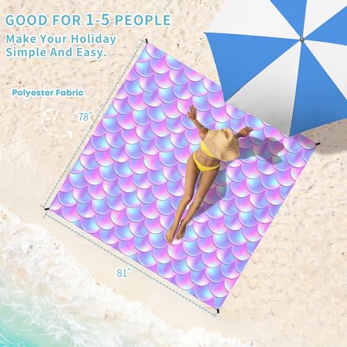 Beach Blanket Waterproof Sandproof 78''×81'' Large Suits 1-5 Adults Oversized Lightweight Picnic Mat Sand-Free Blanket for Camping Hiking Beach Travel - color: Fish Scale, size: 78''x81''