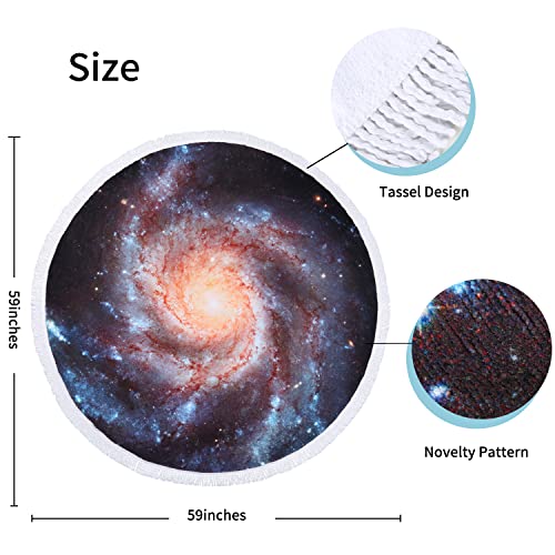 Benefeet Sox Beach Towel Large Round Mandala Pool Towels Tassels Microfiber Quick Dry Beach Blanket Throw Bohemian Roundie Swim Pool Circle Towel, 59 Inches - color: Space Galaxy