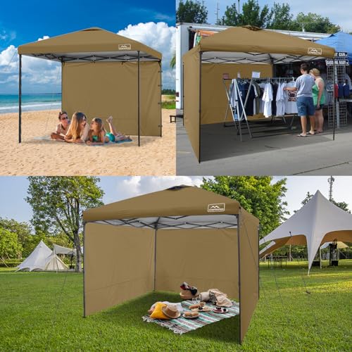 KAMPKEEPER 10X10 Canopy Tent Sidewalls with Zipper for Canopy Frame, 3Pcs Sunwalls Only, UPF50+ Waterproof Side Walls(Khaki) - color: Khaki