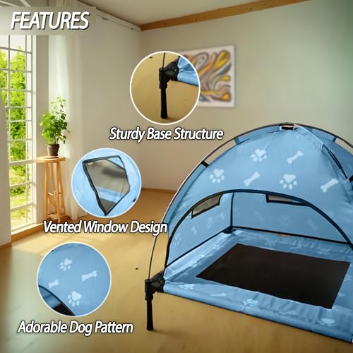 Elevated Covered Dog Bed - 36" x 36" x 30" - Dog Shade Canopy Lounger for Small & Large Dogs (Up to 110 lbs) - Portable & Durable - Cooling, UV & Water Resistant with Mesh Windows - Pastel Blue - color: Pastel Blue