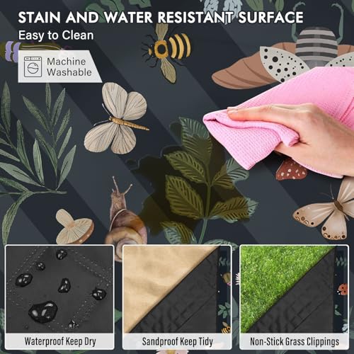 Mushroom Picnic Blankets Waterproof Foldable, 80″X80″ Extra Large Picnic Mat Insect Outdoor Blanket for Grass, Packable Beach Blanket Sandproof Picnic Accessories for Camping Music Festival Park Lawn - color: C04, size: 6'8" X 6'8" (Square)