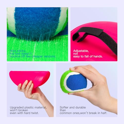 Upgraded Toss and Catch Ball Game Set, Beach Pool Toys Outdoor Games for Kids Toys, Outside Family Lawn Yard Games, for Boys Girls 3 4 5 6 7 8 9 10 11 12 Years Old - color: Green Blue+ Pink Purple, size: 4 Paddles 4 Balls
