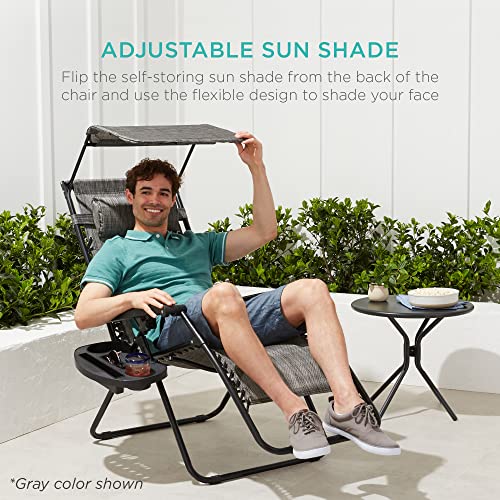 Best Choice Products Folding Zero Gravity Outdoor Recliner Patio Lounge Chair w/Adjustable Canopy Shade, Headrest, Side Accessory Tray, Textilene Mesh - American Flag - color: American Flag, size: Standard
