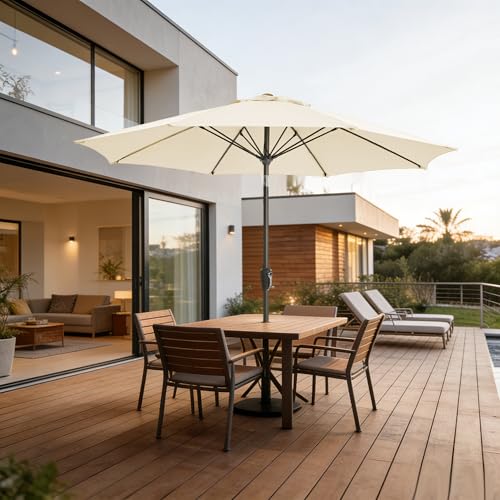 9FT Outdoor Patio Umbrella Outdoor pool Umbrella with Push Button Tilt and Crank, Market Umbrella 8 Sturdy Ribs UV Protection for Garden, Deck, Backyard (Beige) - color: Beige