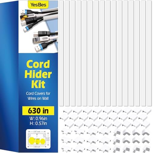 630in Cord Hider Kit, Paintable Cable Raceway, Cord Covers for Wires on Wall, Cord Hider for Wall Mount tv, tv Cable Hider Wall kit, Wire Covers for Cords, 40X L15.7in X W0.96in X H0.57in, White - color: 630in