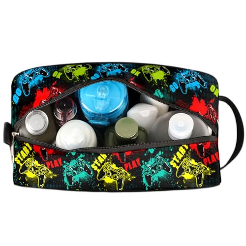Kids Travel Toiletry Bag - Waterproof Hanging Cosmetic Hygiene Bags for Boys Men - Game Controller Large Shave Kit for Toiletries Accessories Bathroom Stuff - color: Game