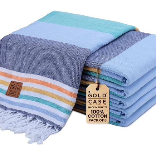 Gold CASE Turkish Beach Towel Set of 6 – 100% Cotton Large Bath Towels 70 x 38'' – OLYMPOS Oversized, Quick Dry & Sand Free Beach Towel – Lightweight Turkish Towels Set - Multicolor-1 - color: Olympos-multicolor-1, style: Beach-Bath Towel Set