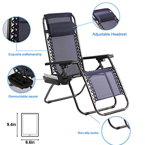 Zero Gravity Chair Patio Lounge Chairs Lounge Patio Chairs 2 Pack Adjustable Reliners for Pool Yard with Cup Holder - color: Blue