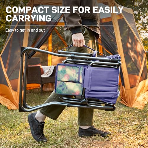EVER ADVANCED Portable 30.7" Seat Height Tall Folding Camping Chair Directors Chair High Foldable Bar Stool with Side Table for Makeup Artist, Sports Event, Craft Show, Supports 350LBS - color: Purple