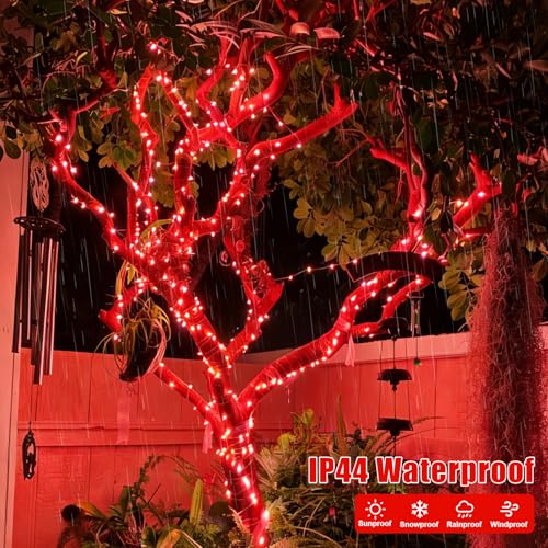 YEGUO 4 Pack Red Solar Fairy Lights, Each 33ft 100 LED Valentines Lights Outdoor Waterproof, 8 Modes Sliver Wire Solar Christmas String Lights - color: Red
