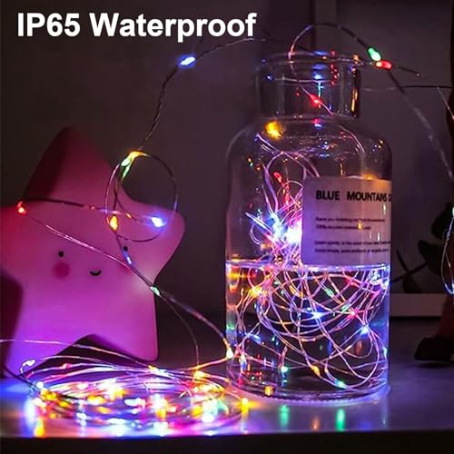 4 Pack Battery Operated Fairy Lights 16.4 Ft 50 LED Christmas Fairy Lights with Auto Timer 8 Modes, Waterproof Silver Wire Battery Twinkle Lights for Wedding Christmas Decor (Multicolor) - color: Multicolor-Silver Wire