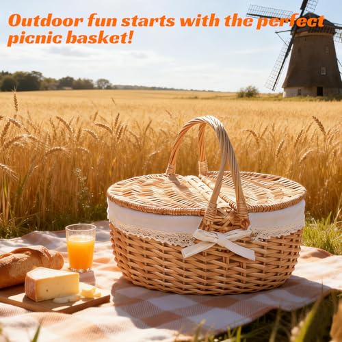 Hap Tim Large Size Wicker Picnic Basket with Lid - 40-Quart Capacity, 18.5 inches Length, 14.56 inches Width, 8.66 inches - style: Extra large size, white cloth