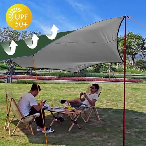 16x16 ft Large Camping Tarp Waterproof Hammock Rain Fly Camping Awning Sun Shelter (Without Pole) (Green) - color: Green