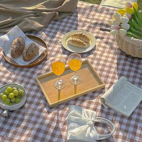 K Y KANGYUN 80x80 in Extra Large Picnic Blanket Outdoor Beach Blankets, Water-Resistant Foldable Sandproof Blankets Cute Picnic Mat for Beach, Camping Grass Lawn Park Mats (Tan Gingham) - color: Light Brown, size: 6'8" x 6'8"