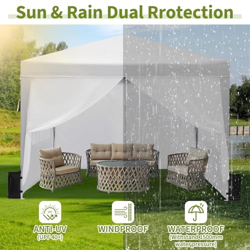10x10 Pop Up Canopy with 4 Sidewalls, Outdoor Portable Instant Canopy Tent, Outdoor Canopy, Waterproof Pop Up Tent, Versatile Gazebo for Camping, Outdoor Parties, Backyard,Beach Activities,White - color: White