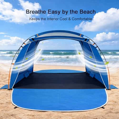 Beach Tent Sun Shelter with UPF 50+ UV Protection, Dual Door Design for Better Ventilation, Easy Setup Portable Beach Shade Canopy with Carrying Bag for Beach, Camping, Fishing and Outdoor Travel - color: Blue-Dual Door, size: Compact 1-2 Person