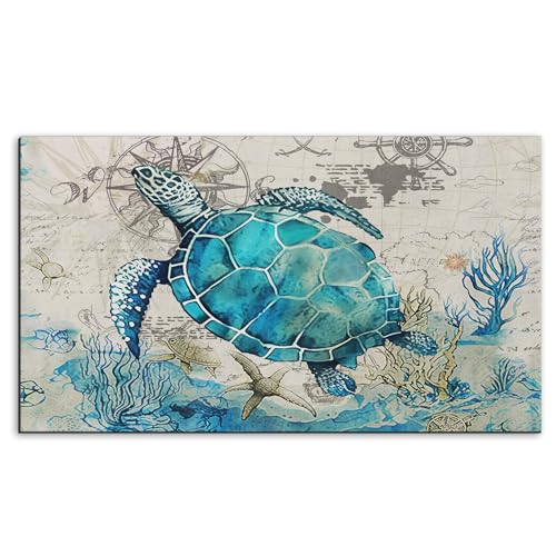 Arttown Summer Sea Turtle Ocean Painting Door Mat, 17 x 30 Fish Blue Vintage Doormat Decorative Home Floor Mat, Non Slip Rubber Back and Strong Water Absorption for Outdoor Indoor Entrance Decor - color: Underwater Ocean Turtle