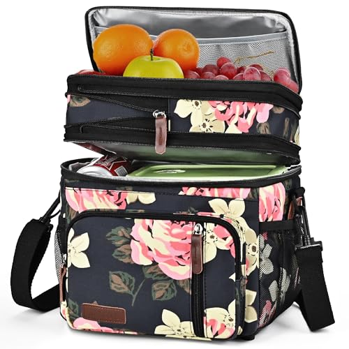 MIYCOO Lunch Bag & Lunch Box for Women Men, Double Deck Leakproof Insulated Soft Large Adult Camping Cooler bag for Work, Beach, Picnic, Travel (Flower, 15L) - color: Flower
