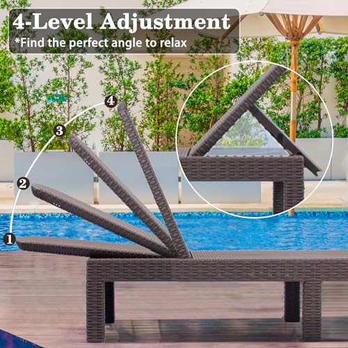 DIMAR GARDEN Beach Chairs Outdoor Chaise Lounge,Resin Pool Lounge Chair Waterproof Recliner,Mocha - color: Mocha, style: 1 Pieces