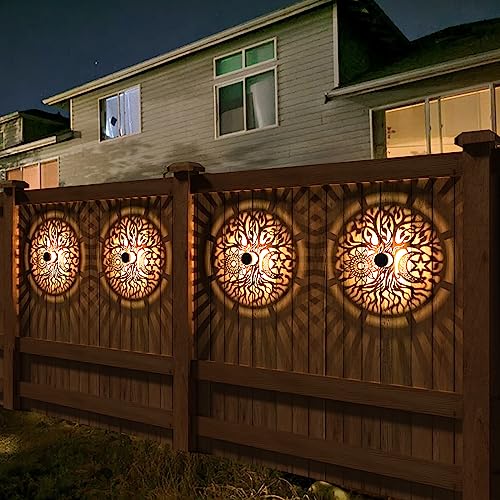 gardencave 2 Pack Solar Fence Lights Metal Solar Powered Outdoor Wall Deck Step Lights Tree Theme Waterproof Fence Light for Garden Post Patio Backyard Yard Decor (Tree, 2 Pack) - color: Tree, size: 2 Pack