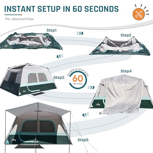 8 Person Instant Cabin Tent, Easy 60 Second Setup Family Tents for Camping, Pop up Camping Tent, Large Waterproof Tents for Outdoor Camping, Spacious Interior, Upgraded Ventilation - color: Green