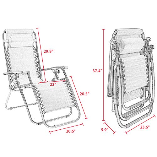 Homall Zero Gravity Chairs - Adjustable Folding Lawn Lounge Chairs with Pillows for Poolside, Backyard and Beach - Set of 2 (Cream-Coloured) - color: Beige, size: 2 PCS