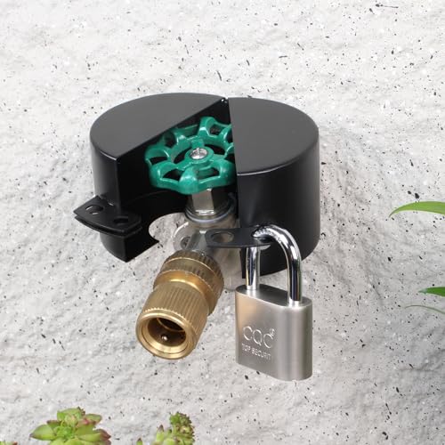 Outdoor Faucet Lock with Padlock Water Spigot Lock Suitable for Garden Hose Bib Water Valve Childproof, Prevent Water Theft, Metallic Black, Metal - color: Black