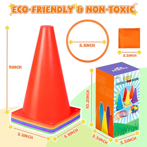 31 PCS Christmas Carnival Games, 3 in 1 Indoor Outdoor Bean Bag Ring Toss Games for Kids Birthday Party, Plastic Soft Cones Yard Lawn Game for Family Party Kid's Gift