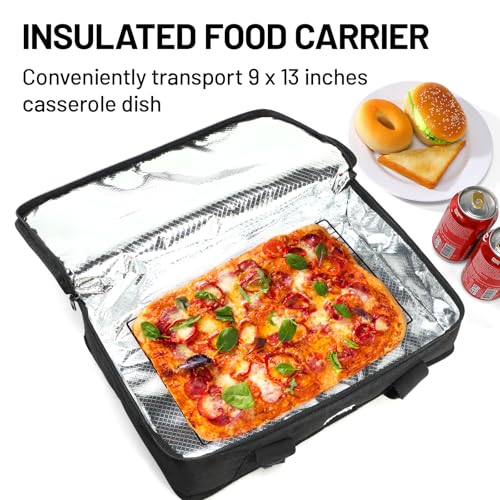 MIER Insulated Casserole Carrier for Hot or Cold Food Thermal Food Carrier Bag for Lasagna Potluck Parties Picnic Cookouts, Fits 9"x13" Baking Dish/Foil Pan, Black - color: Black, size: 16 x 10 x 4 inches