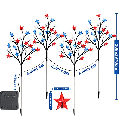 Solar 4th of July Decorations Outdoor Lights, 4-in-1 8 Modes Red White and Blue Star Stake Lights, Waterproof Solar Patriotic Decorations Outdoor for Fouth of July Memorial Day Yard Pathway Grave - size: 4 Packs-8 Modes