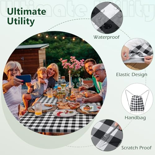 Picnic Table Cover with Bench Covers and Bag, Camping Table Camping Essentials Cover with Elastic Edges(Black) - color: Black