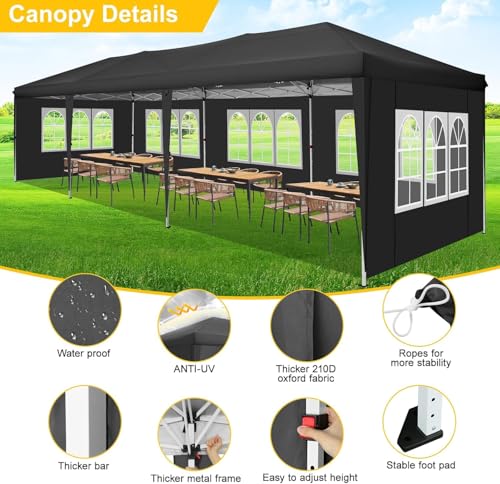COBIZI Canopy 10x30 Pop Up Canopy Tent with 8 Sidewalls Party Tents for Parties Wedding Backyard Waterproof Outdoor Commercial Event Tent with Stakes, Ropes, Sandbags, Black - color: BLACK, size: 10x30ft With 8 Sidewalls
