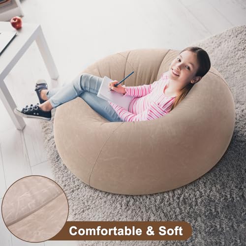 Lunmon 2 Pcs Small Bean Bag Chair Inflatable Chair Blow up Games Sofa Foldable Flocking Inflatable Lazy Sofa Portable Blow up Lounger for Living Room Bedroom (Brown) - color: Brown