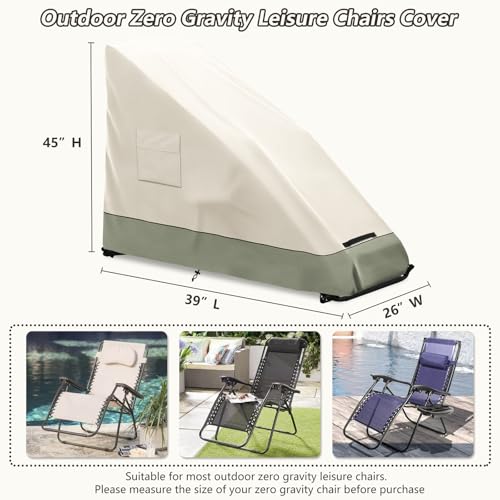 Zero Gravity Chair Cover,Outdoor Heavy Duty 600D Waterproof Zero Gravity Lounge Chair Cover,Patio Folding Zero Gravity Recliner Cover.Beige & Green,39" L x 26" W x 45" H. - color: Beige & Green, size: 39" L x 26" W x 45" H
